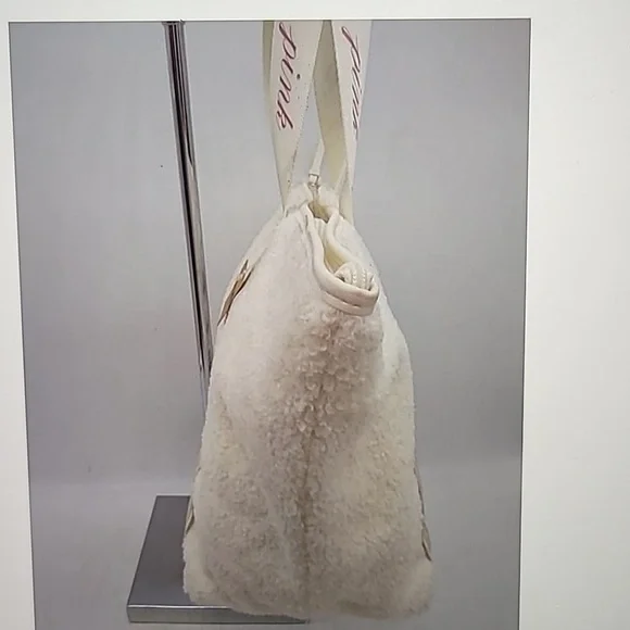 Pink Victoria Secret White Faux Fur Tote Handbag Tote Purse New - Picture 2 of 4